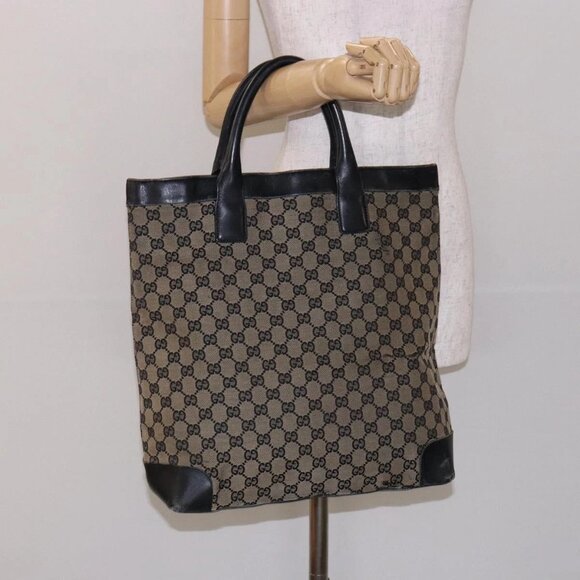 GUCCI GG Canvas Tote Bag Beige Black 002 1121 Auth - Picture 1 of 16